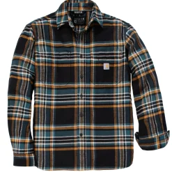 FLANNEL LONG-SLEEVE PLAID SHIRT SKJORTE L SORT|Carhartt Sale