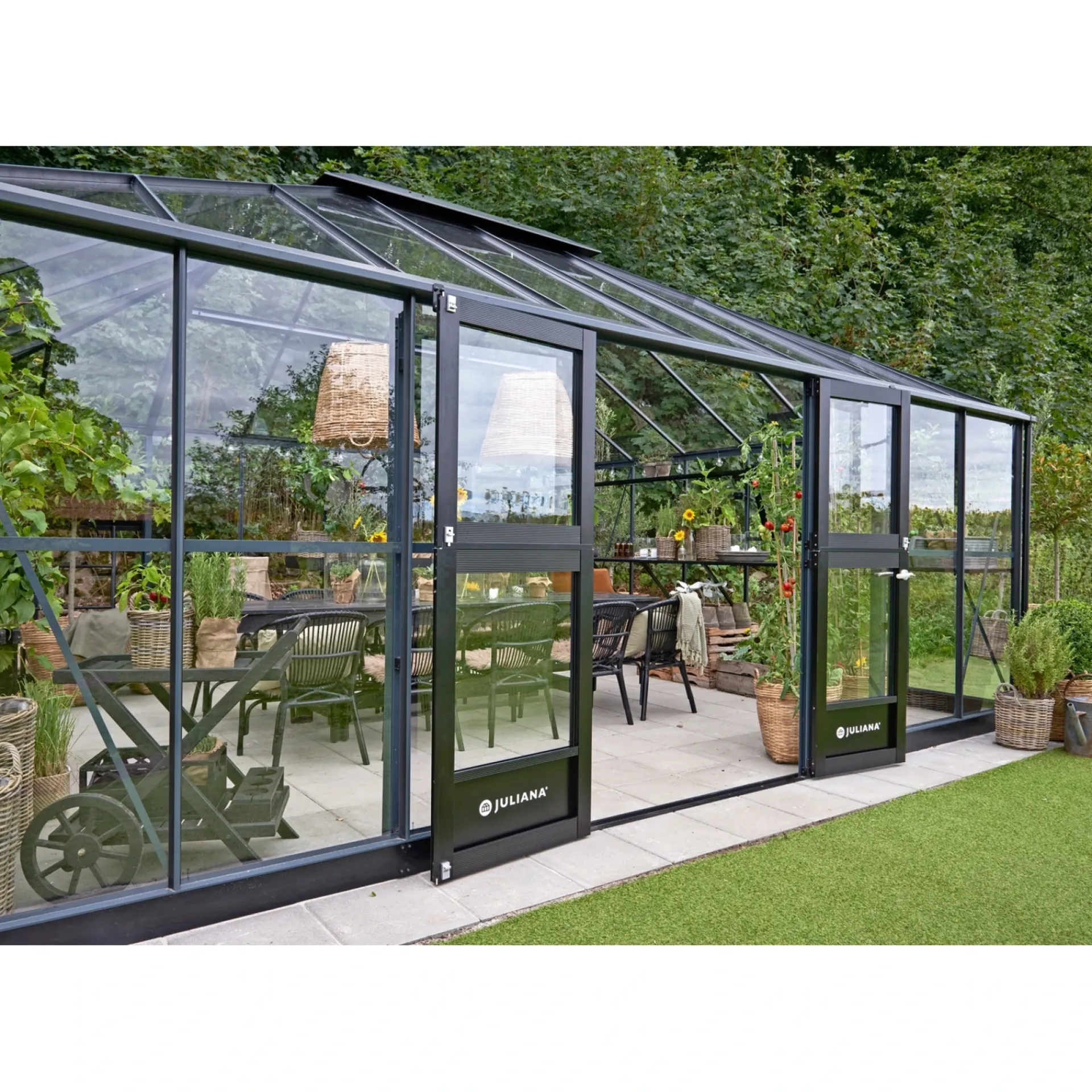 GRAND OASE DRIVHUS 3 MM HÆRDET GLAS HELE BANER ANTRACIT 25,6 M2|Juliana Hot
