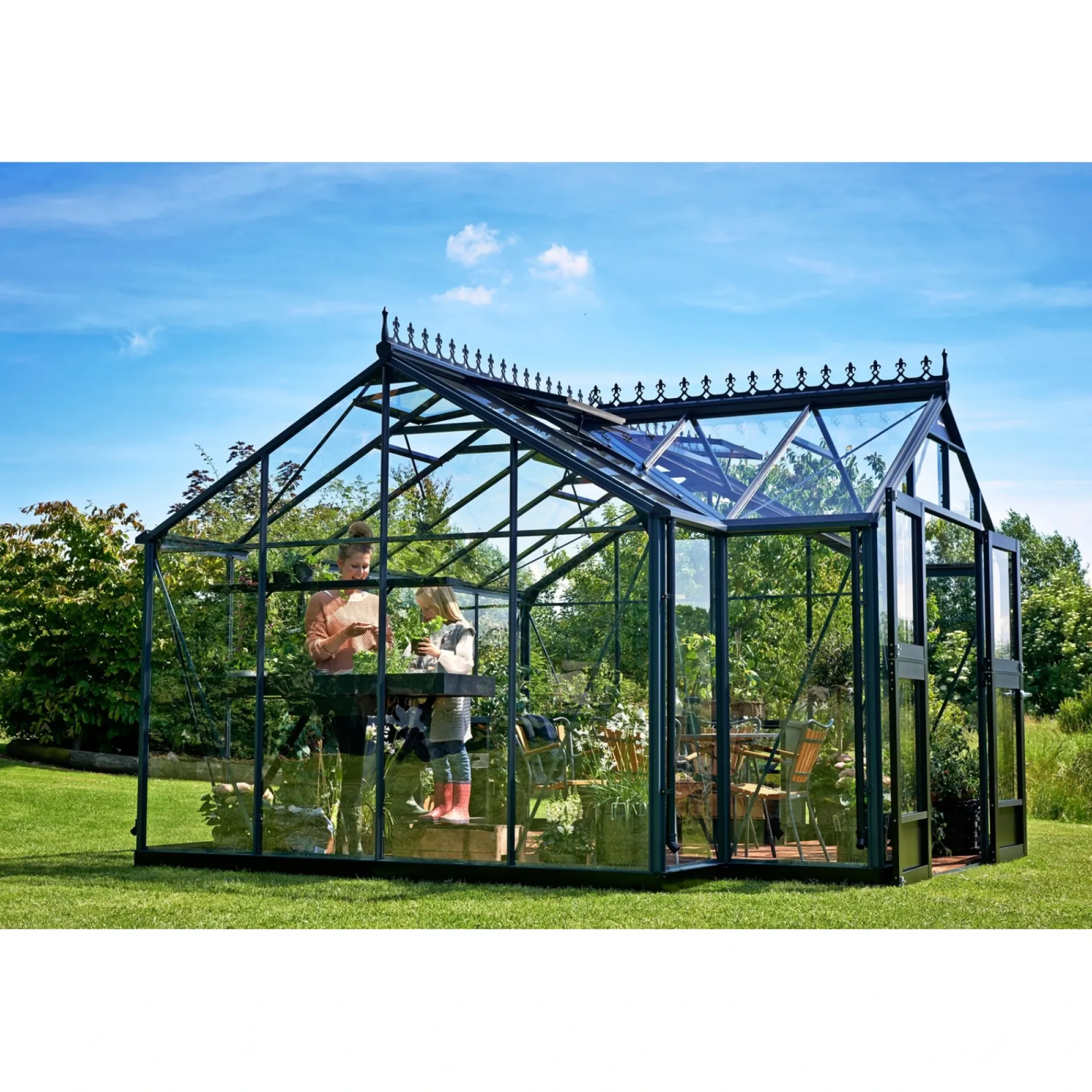 ORANGERI DRIVHUS 3 MM HÆRDET GLAS HELE BANER ANTRACIT 15,1 M2|Juliana Discount