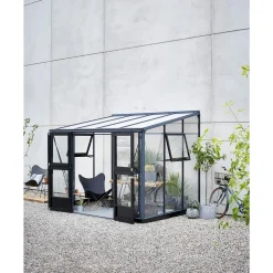 VERANDA VÆGDRIVHUS 3MM HÆRD GLAS HELE BANER,10MM POLYTAG ANTRACIT 6,6 M2|Juliana Online