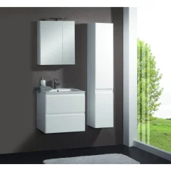 RENO BADMØBEL HVID HØJGLANS 2 SKUFFER 60 CM|Milobad Outlet