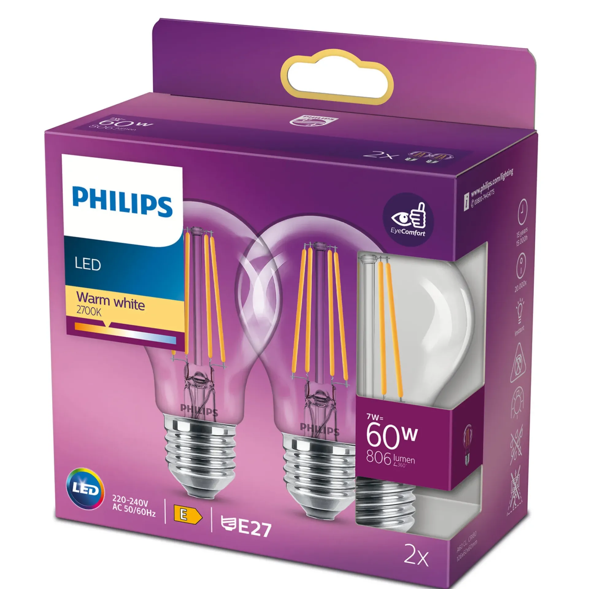 2-PAK LED PÆRE STANDARD E27 7W|Philips Sale