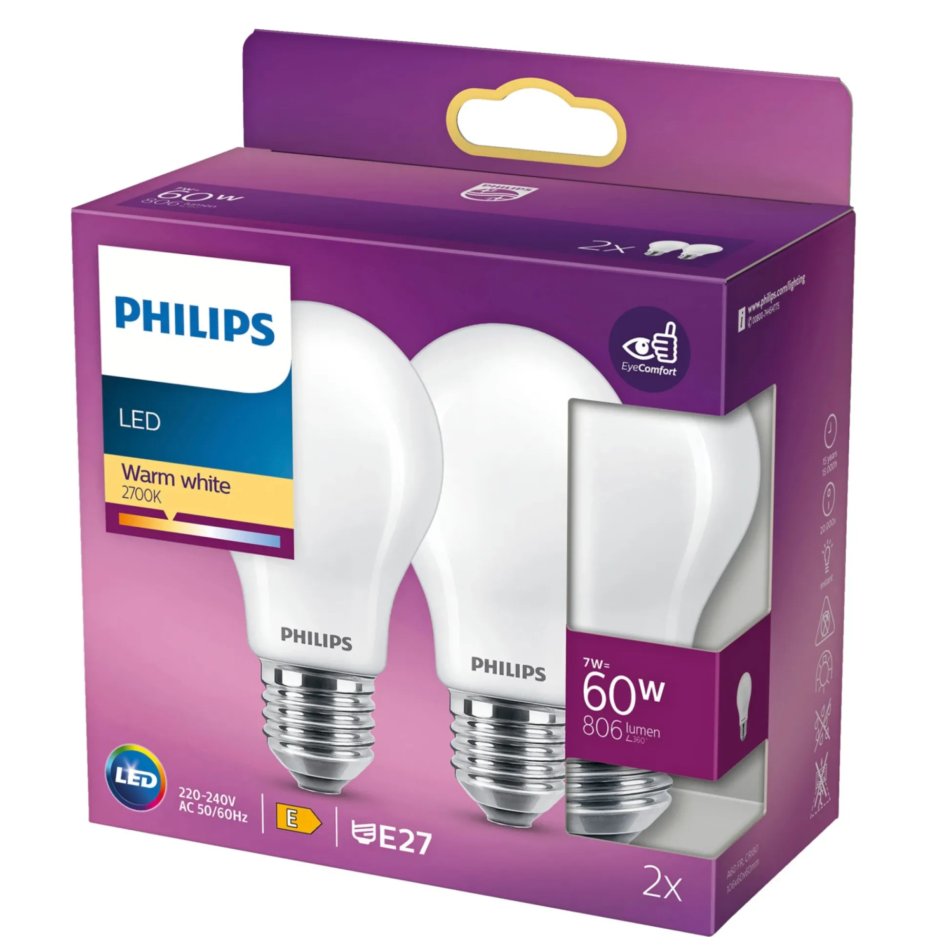 2-PAK LED PÆRE STANDARD E27 7W|Philips Clearance