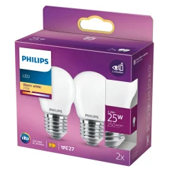 2-PAK MAT LED PÆRE KRONE E27 2W|Philips New