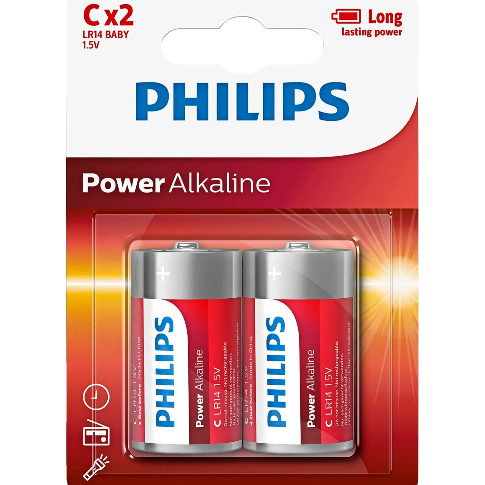 PHILIPS POWER ALKALINE C BATTERI 2 STK/PAK