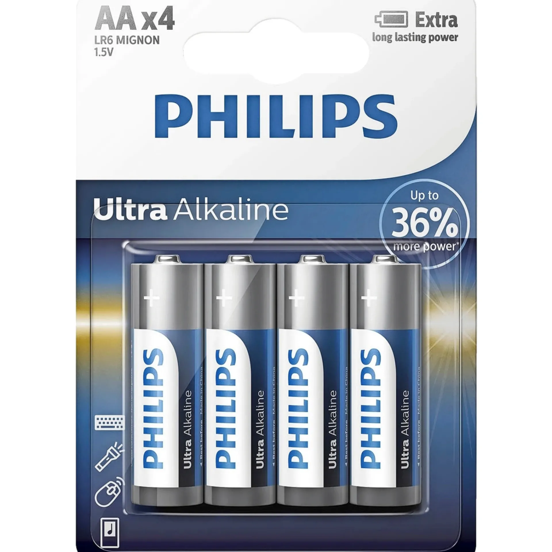 ULTRA ALKALINE AA BATTERI 4 STK/PK|Philips New