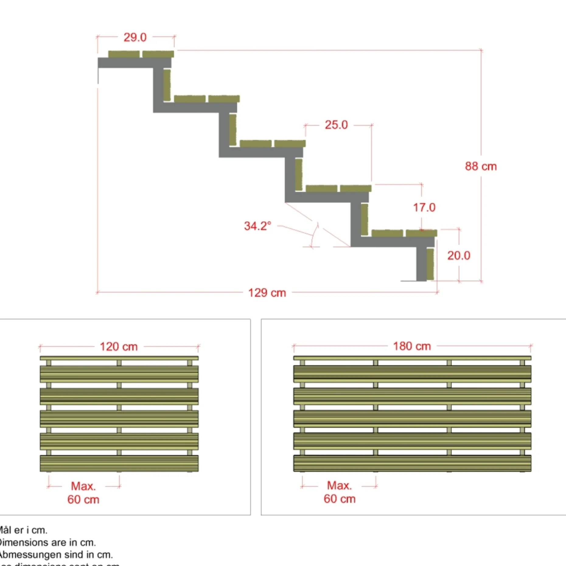 2 TRIN TERRASSETRAPPE 1800 X 370 MM|Plus New