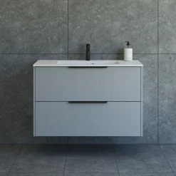 NOW STRIBET BADMØBEL MAT LYSEBLÅ 2 SKUFFER 100,2 CM|Scanbad Outlet