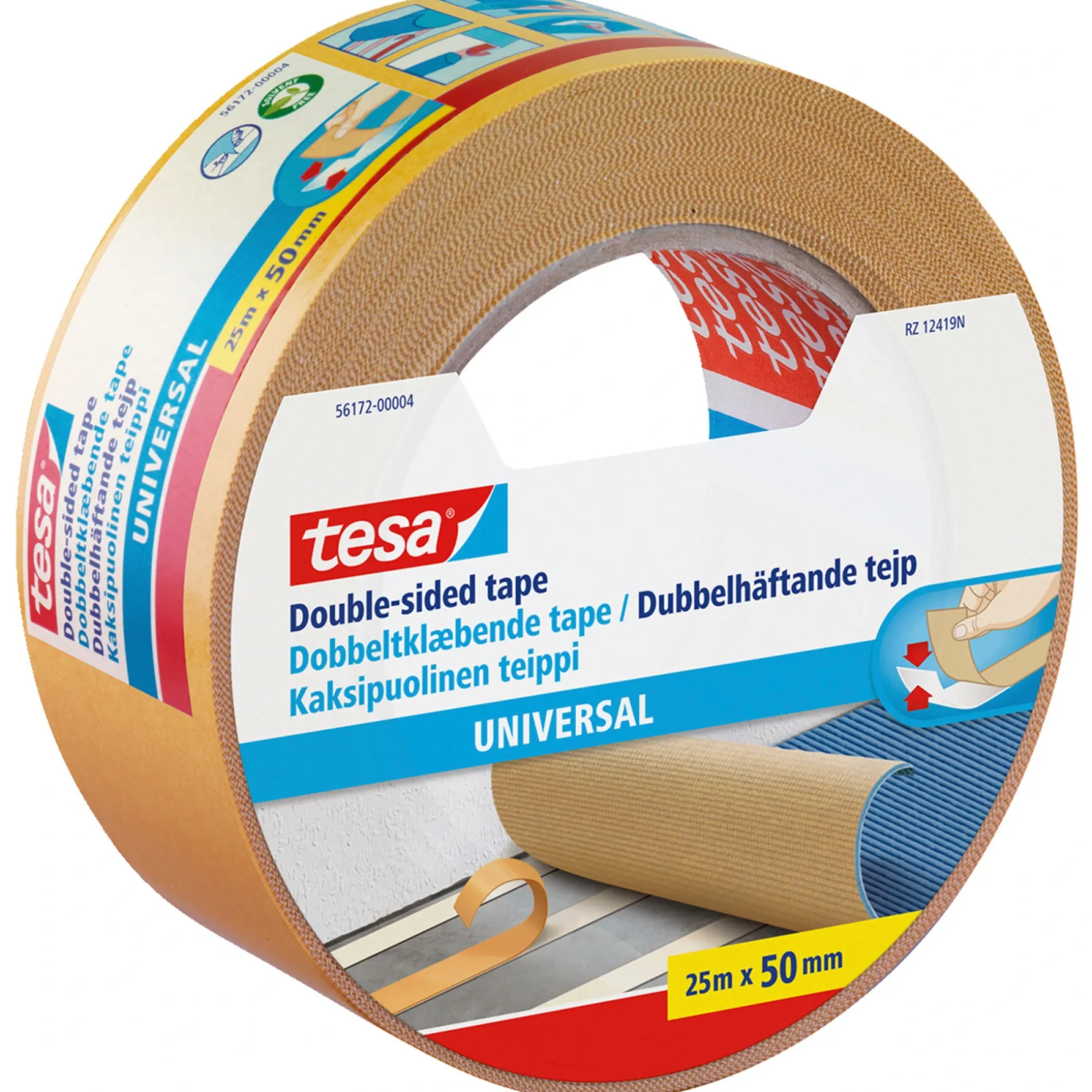 TESA UNIVERSAL P TÆPPETAPE 25 M X 50 MM HVID
