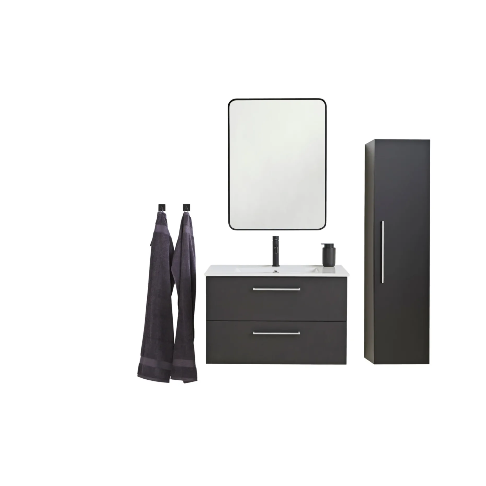 VASSO MILANO SOFTCLOSE BADMØBEL SORT 2 SKUFFER 80 CM