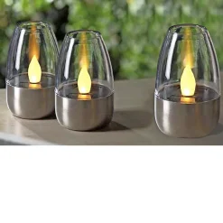 3-PAK FLAMME SOLCELLE BORDLAMPE STÅL 11 CM|Veli Line Online